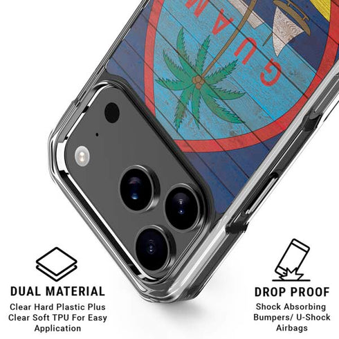 Guam Flag Dark Wood iPhone 17 Pro Clear Case